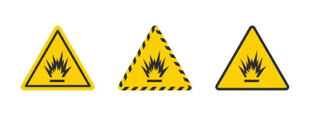 Vector illustration of Blasting area icons. Warning sign explosives liquids or materials. Explosives substances icons set. Vector icons