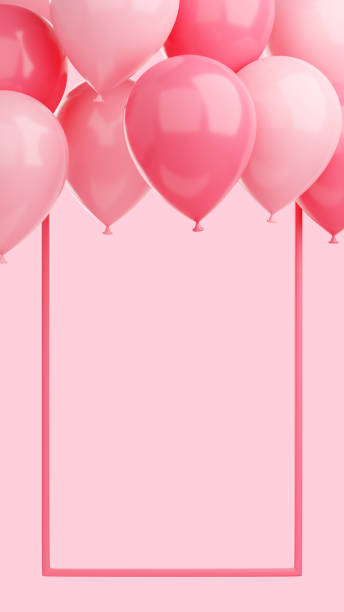 istock Congratulation banner with balloons and frame on pink background - 3d render social media story. 1398779789