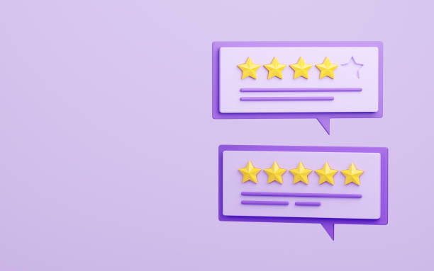 istock Customer review 3d render illustration - stars and text message on speech bubble. 1398779807