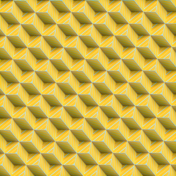 Orthographic projection of rectangles covered with yellow striped texture. Design template. Abstract geometric background. 3d rendering digital illustration