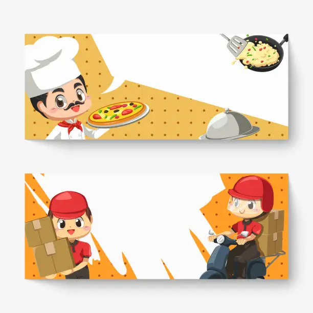 Vector illustration of Banner of chef and postman in cartoon character vector