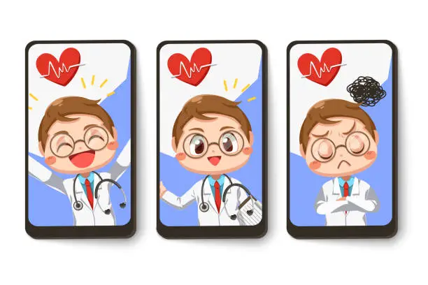 Vector illustration of Card  the feeling of man doctor in cartoon character