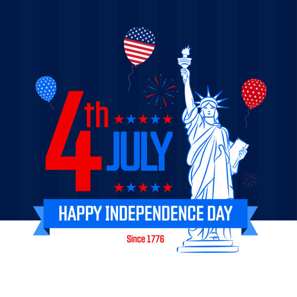 illustrations, cliparts, dessins animés et icônes de 4 juillet modèle de conception happy independence day avec ballons et statue de la liberté - fourth of july honor freedom square