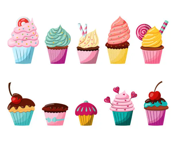 Vector illustration of Illustration of a cupcake with cream, vector illustration on a white background.