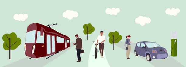 illustrazioni stock, clip art, cartoni animati e icone di tendenza di eco di trasporto - cable car illustrations