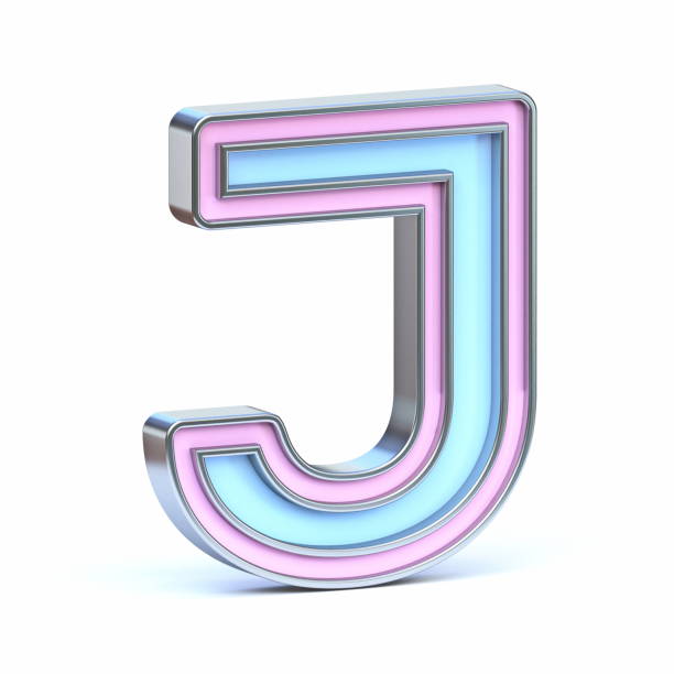 파란색과 분홍색 금속 글꼴 편지 j 3d - letter j alphabet metal three dimensional shape 뉴스 사진 이미지