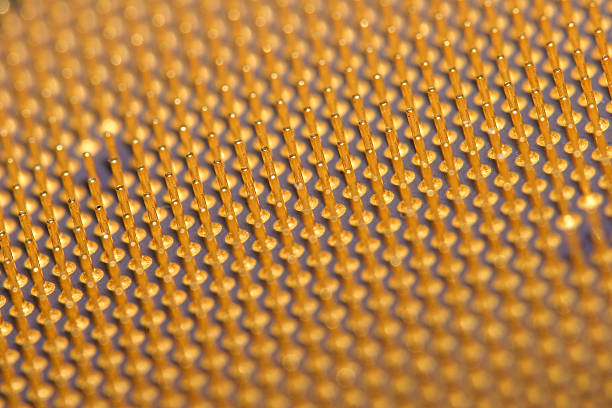 CPU computer processor pins, macro 3 stock photo