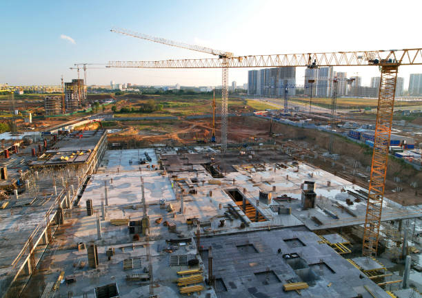 istock Tower crane on formwork at construction site. Reinforced concreting. Civil Engineering on formworks. 1398787309
