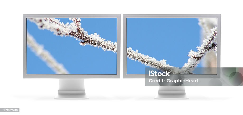 Crisp and Cool (extra hi-res) Front shot of dual flat panel monitors (LCD). Isolated on white. EXRTA HI-RES! Computer Monitor Stock Photo