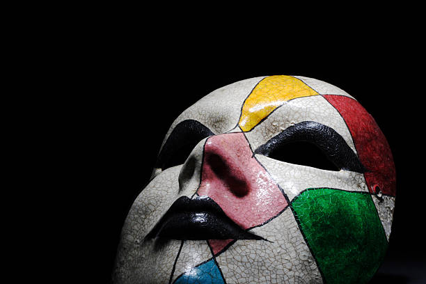 ハーレクインマスクにブラック 02 - harlequin mask black sadness ストックフォトと画像