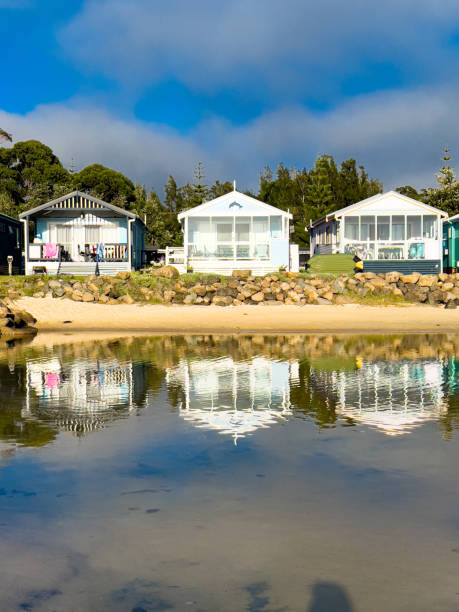 Seaside Holiday Cabins in Summer stock photo