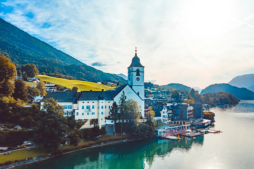 Drone view of St. Wolfgang in the Salzkammergut