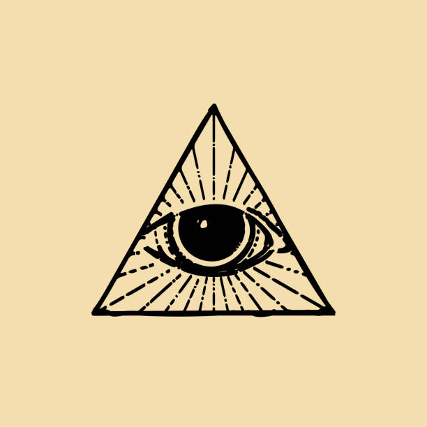 ilustraciones, imágenes clip art, dibujos animados e iconos de stock de ojo piramidal, diseño dibujado a mano. símbolo de la sociedad secreta - orden de los iluminados