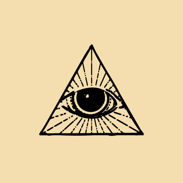 Pyramid Eye, Hand Drawn Design. Secret Society Symbol Pyramid Eye. The Eye of Providence Hand Drawn Engraving. All Seeing Eye Tattoo Design. Concept of secret society. illuminati stock illustrations
