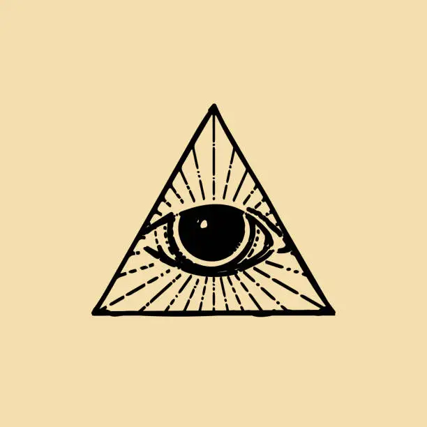 Vector illustration of Pyramid Eye, Hand Drawn Design. Secret Society Symbol
