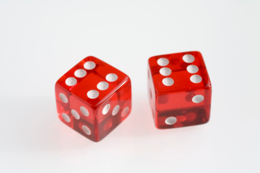 Transparent red Casino style dice