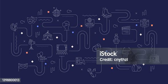 istock Entertainment Related Vector Banner Design Concept, Modern Line Style with Icons 1398800013