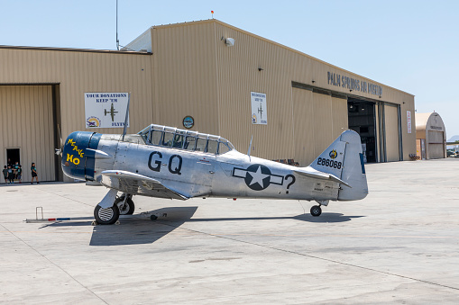 Palm Springs, California, USA - May 03 2022: The T-6 Texan Heave Ho at Palm Springs Air Museum