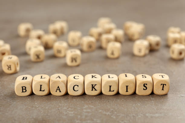 istock Wooden cubes with word Blacklist on grey table, closeup 1398805006