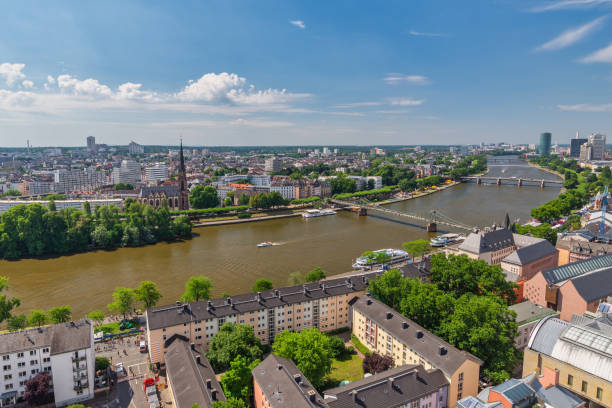 istock Frankfurt Germany, high angle view city skyline at Main River 1398808400