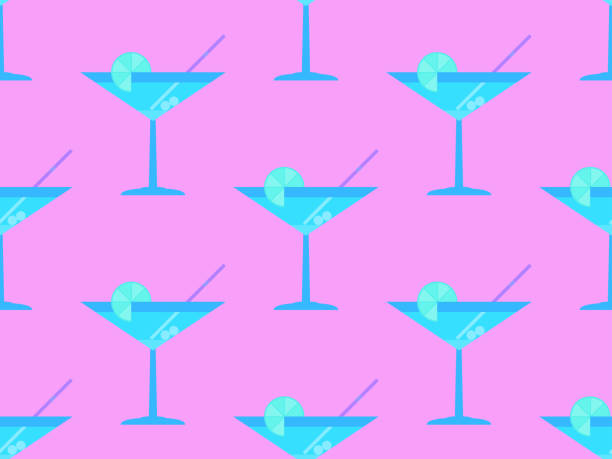 istock Cocktail with umbrellas 80s style seamless pattern. Alcoholic cocktails with umbrellas and orange slice. Design for bar menus, advertising materials and banners. Vector illustration 1398810271