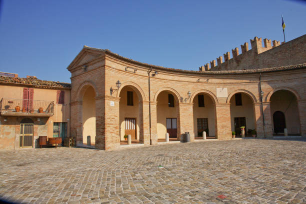 Castle and medieval village of Mondaino. Rimini, Emilia Romagna. Italy stock photo