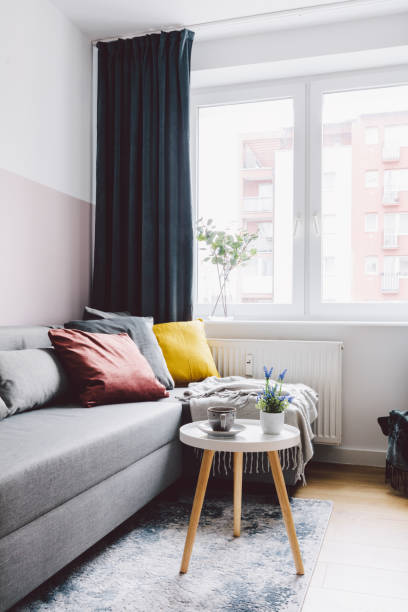 Interior of small apartment living room stock photo