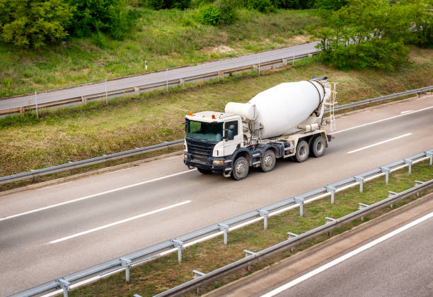 istock White concrete mixer or cement mixer truck 1398814353