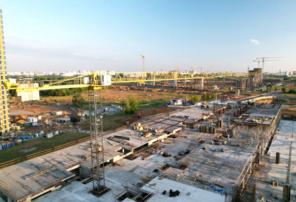 istock Tower crane on formwork at construction site. Reinforced concreting. Civil Engineering on formworks. Construction and the built environment 1398815229