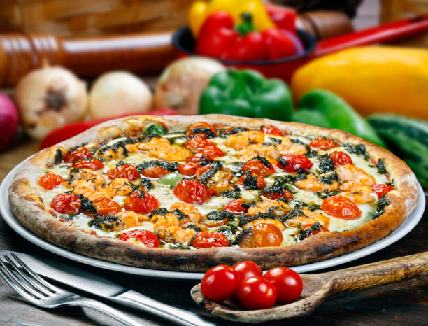 istock Seafood pizza baked in a wood-fired oven 1398817148