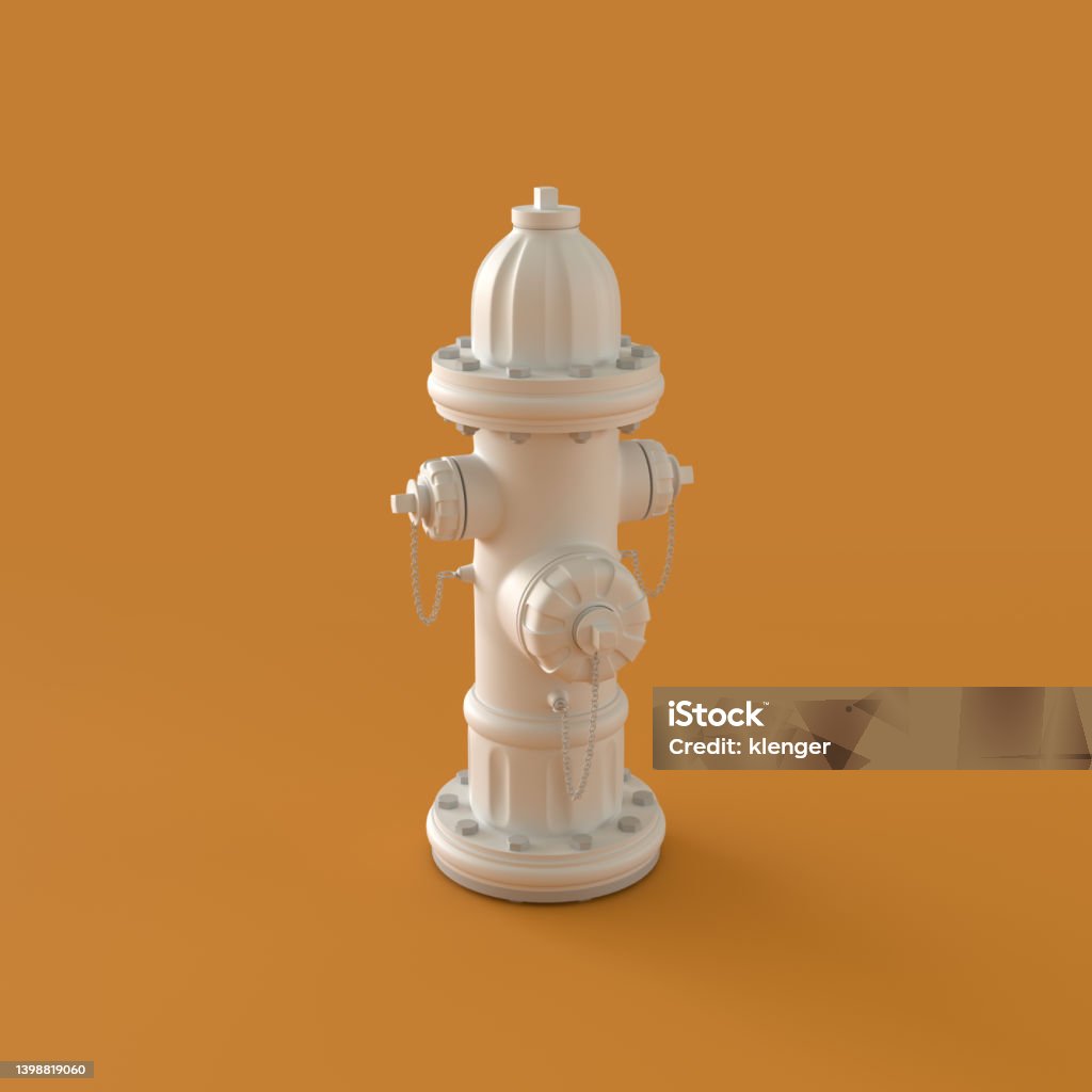 Monochrome Fire Hydrant on Orange Background, 3d Rendering Fire Hydrant Stock Photo