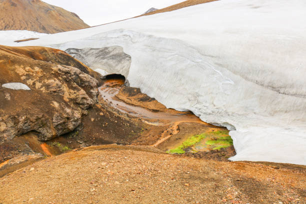 Beautiful panoramic Icelandic landscape of colorful volcanic Landmannalaugar mountains, at famous Laugavegur hiking trail.