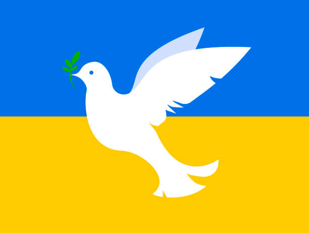 istock White dove with branch and Ukrainian national flag on background, illustration 1398820524