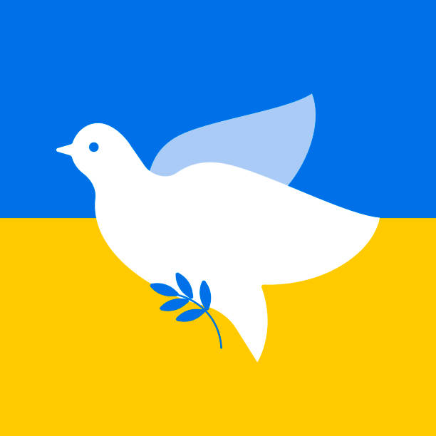 istock White dove with branch and Ukrainian national flag on background, illustration 1398820530