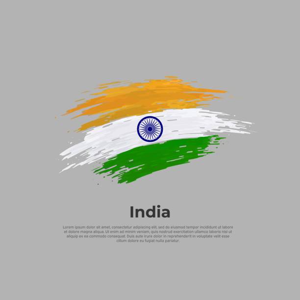 インドの国旗。トリコロール、ブラシストローク。白い背景にインド国旗の縞模様の色。ベクターデザインの全国ポスター、テキストの場所を持つテンプレート。インドの国家愛国旗、カバ� - indian flag india flag celebration点のイラスト素材／クリップアート素材／マンガ素材／アイコン素材