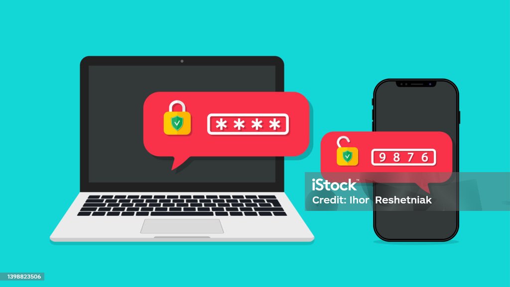 Two step of authentication with password. Two factor of verification. 2fa code. Authentication with help of computer and sms on phone for security. Authorization in laptop with 2fa. Vector. Digital Authentication stock vector Two step of authentication with password. Two factor of verification. 2fa code. Authentication with help of computer and sms on phone for security. Authorization in laptop with 2fa. Vector. Digital Authentication stock vector
