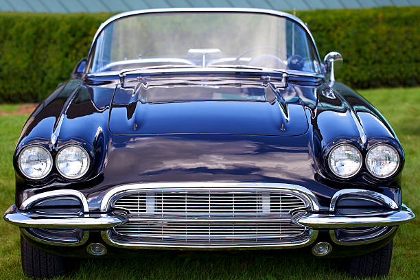 Front view of navy blue corvette car