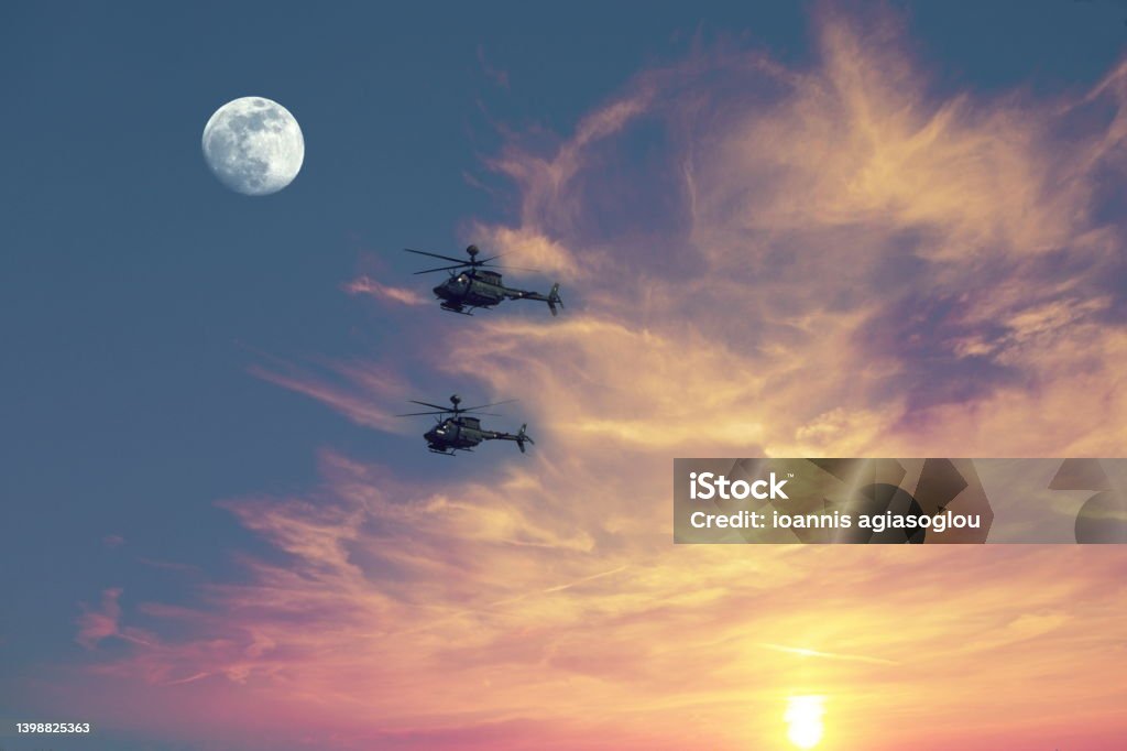 Two Kiowa helicopters in flight Helicopters in flight Helicopter Stock Photo