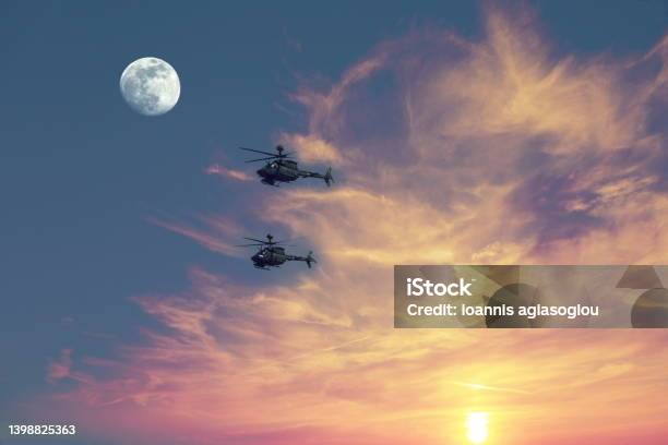Two Kiowa Helicopters In Flight Stock Photo - Download Image Now - Helicopter, Greece, Helicopter Pilot