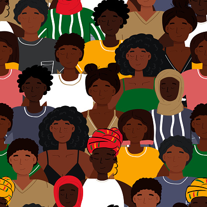 Seamless pattern with black men and women. African amerian people.