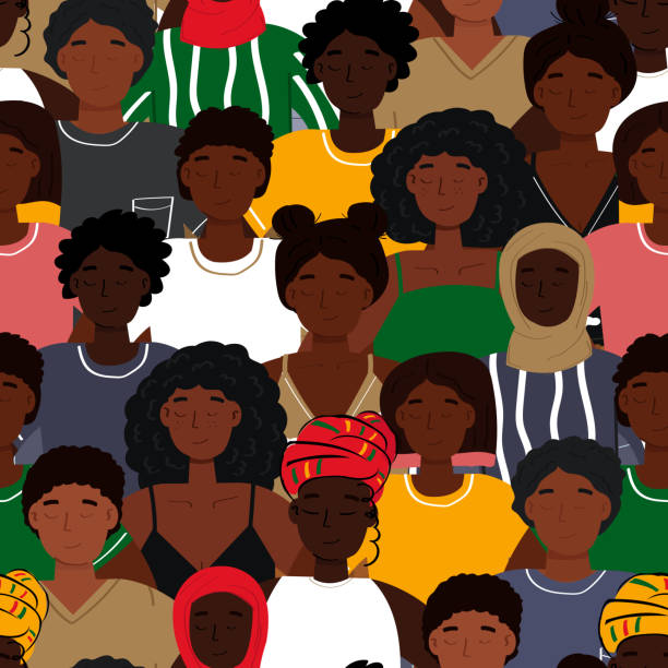 Seamless pattern with black men and women Seamless pattern with black men and women. African amerian people. social history illustrations stock illustrations