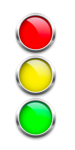 ilustrações de stock, clip art, desenhos animados e ícones de traffic lights with silver frames isolated on white background. vector realistic road object. - white background yellow close up front view