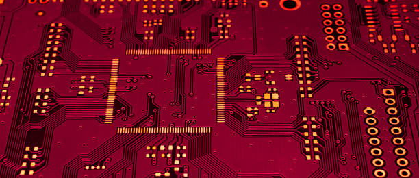 istock gold-plated micrichip red  printed circuit 1398828548