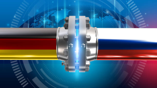 Gas pipeline linking Germany to Russia, but splits Europe stock photo