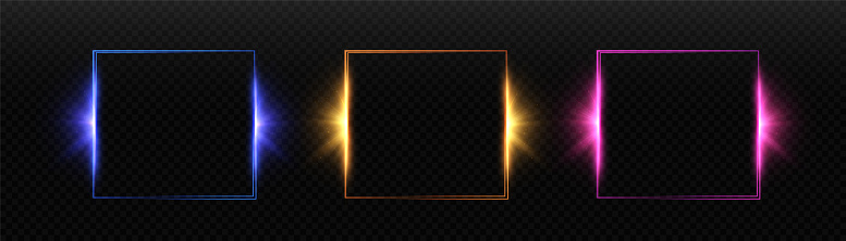 Glowing thin square frame on a transparent background. Perfect design for header, logo and promotional banner. Vector