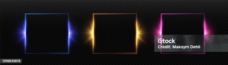 istock Glowing thin square frame on a transparent background. 1398830878