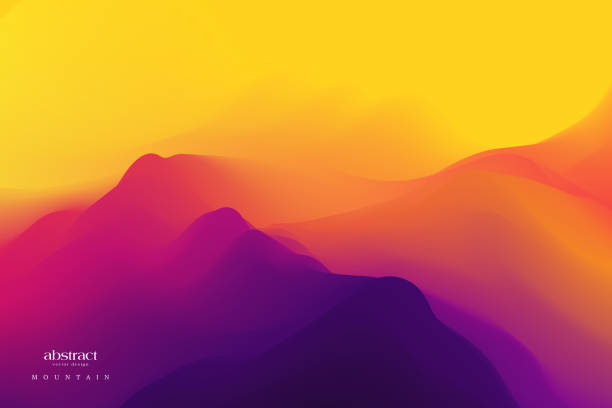 illustrations, cliparts, dessins animés et icônes de paysage de montagne avec une aube. coucher de soleil. terrain montagneux. - digital composite