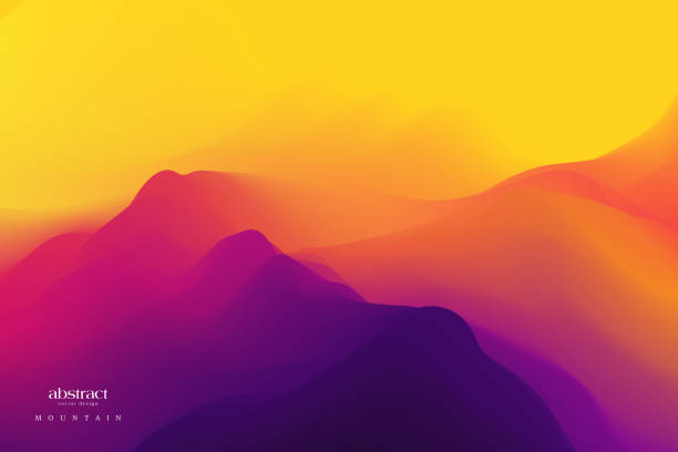 Mountain landscape with a dawn. Sunset. Mountainous terrain. Motion vector Illustration. Trendy gradients. Can be used for advertising, marketing, presentation. stock illustration adventure patterns stock illustrations