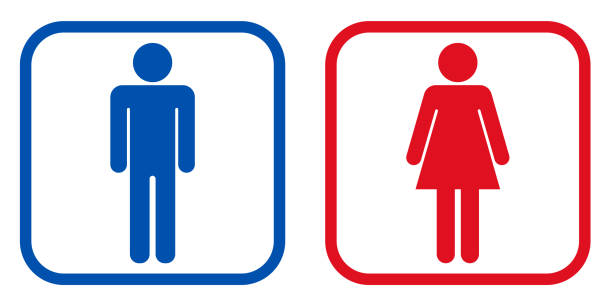 męski i damski znak toaletowy (niebieski i czerwony) - toaleta obrazy stock illustrations