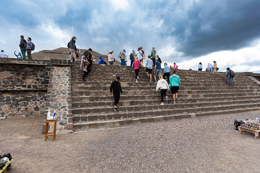 Mexico City, CDMX, Mexico, OCT 22 2021, tourists visiting the Archaeological Site of Teotihuacan